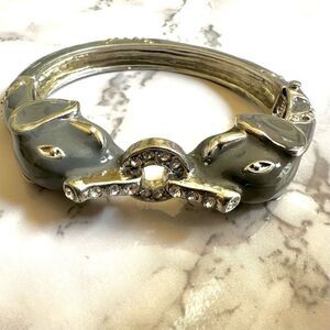 Grey elephant enamel hinged bangle bracelet